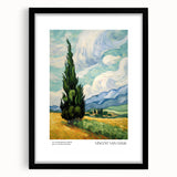 Extra large, colorful abstract art print of a textured impressionist style, framed in black, ideal for living room decor.