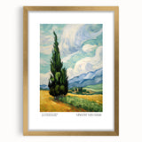 Extra large abstract art print inspired by Van Gogh, featuring swirling blue and yellow textures on a framed canvas.