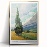 Large art print of Van Gogh's impressionist painting in a gold frame, with vibrant color palette.