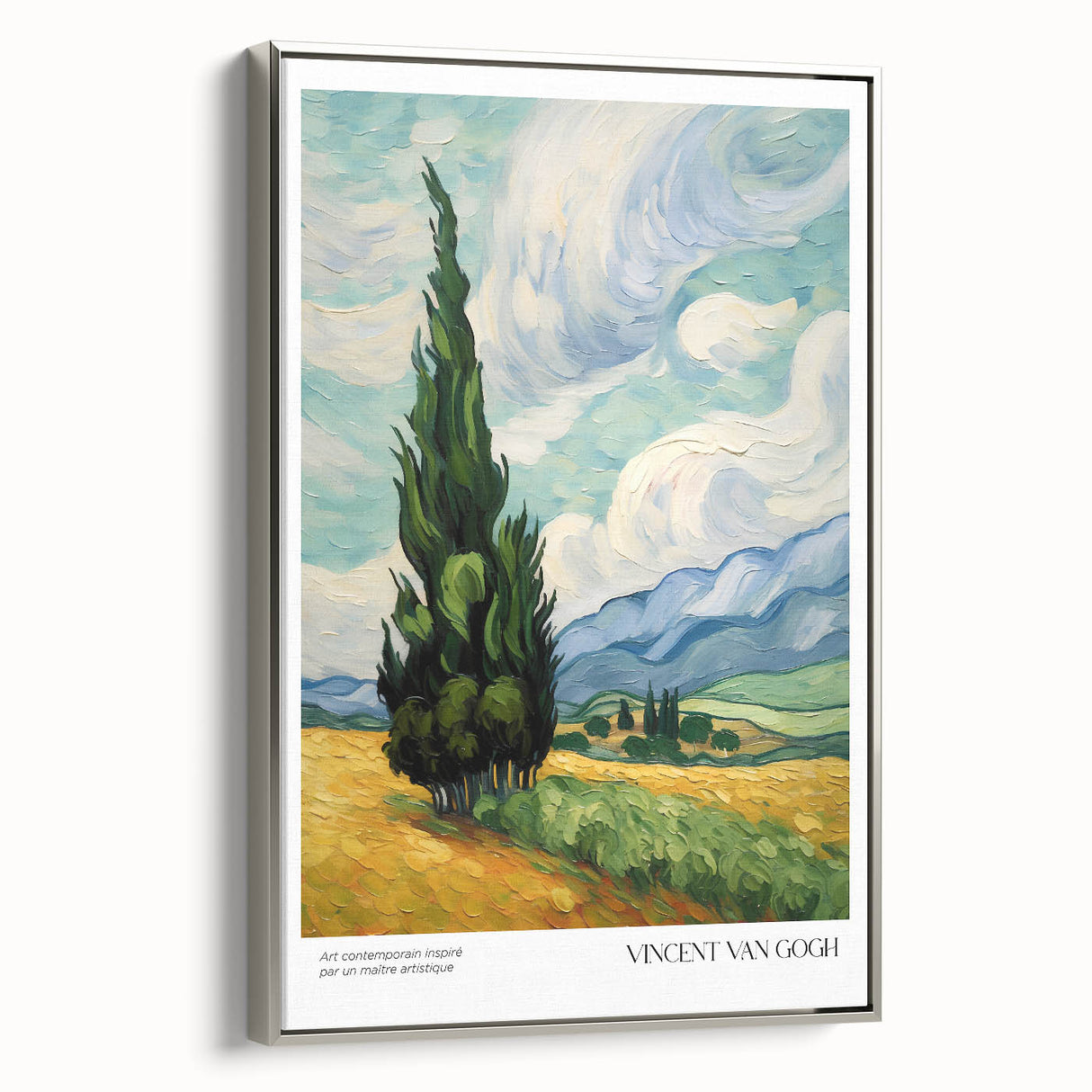 Impressionist landscape art painting featuring a colorful palette on a framed canvas.