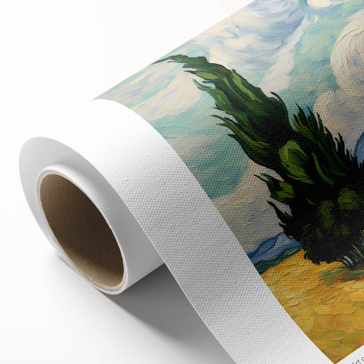 Impressionist-style rolled canvas featuring a vibrant color palette, ideal for nursery wall art or dining room decor.