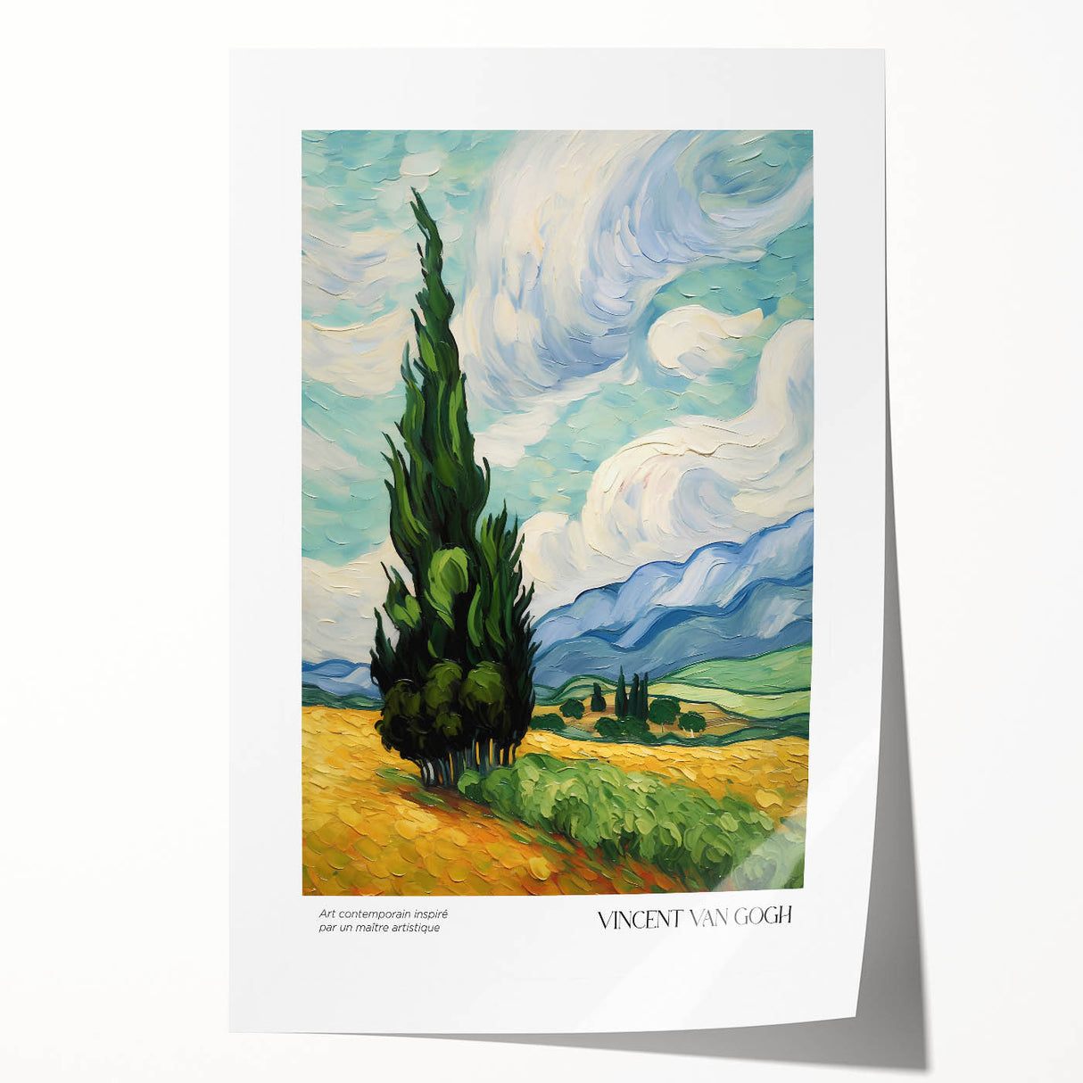 Impressionist floral painting by Van Gogh on a rolled canvas, featuring vibrant colors, ideal for art wall dining room.
