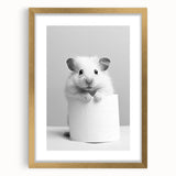 Cute Hamster Bathroom Wall Art - Minimalist Black and White Decor