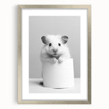 Cute Hamster Bathroom Wall Art - Minimalist Black and White Decor