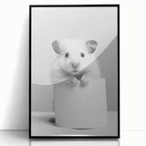 Cute Hamster Bathroom Wall Art - Minimalist Black and White Decor