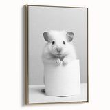 Cute Hamster Bathroom Wall Art - Minimalist Black and White Decor