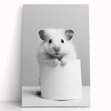 Cute Hamster Bathroom Wall Art - Minimalist Black and White Decor