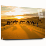 Large abstract wall art depicting a Moroccan landscape in muted earth tones on acrylic glass.