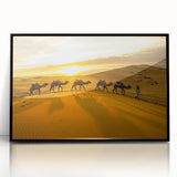 Large abstract wall art depicting a Moroccan landscape in muted earth tones on a framed acrylic.
