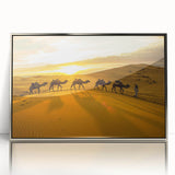 Mid-century modernist art depicting a Moroccan landscape in muted earth tones on a framed acrylic print.
