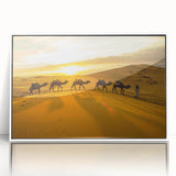 Art deco poster of a Moroccan landscape in muted earth tones on a framed acrylic, ideal for modern art wall decor.