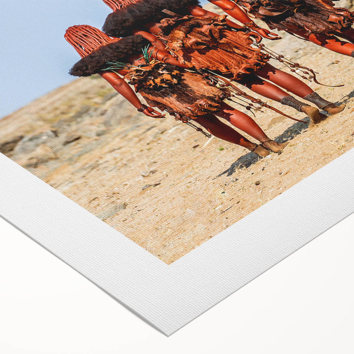 Art deco poster featuring a Namibian landscape in muted earth tones on rolled canvas, suitable for dining room decor.