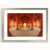 Textured abstract art print of Asian scenery in muted earth tones, framed with a silver mat, ideal for bedroom wall decor.