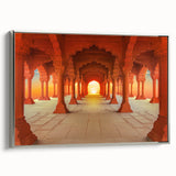 Landscape art painting of an Indian scenery in vibrant colors on a framed canvas.
