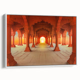 Vintage poster art of an Indian scenery in vibrant colors on a framed canvas, ideal for living room decor.