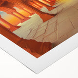 Art deco poster of an Indian scenery in muted earth tones on rolled canvas, suitable for dining room decor.