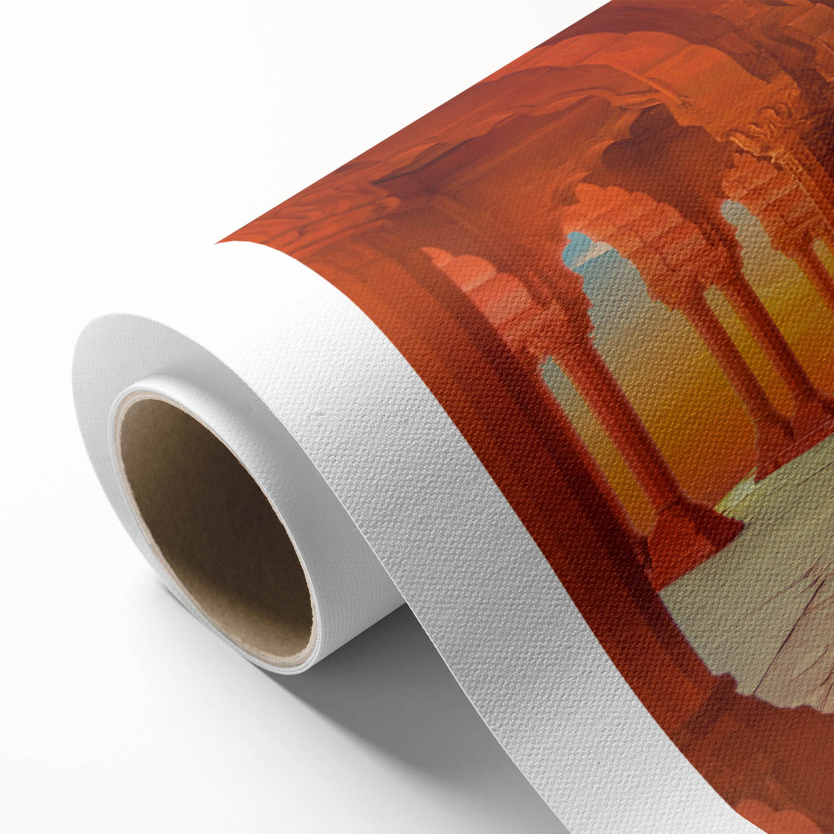 Art Deco poster of an Indian landscape in muted earth tones, printed on rolled canvas, ideal for nursery wall art.