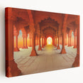 Large canvas print depicting a vibrant Indian landscape in rich green and blue tones, ideal for kitchen wall art.
