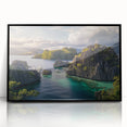 Large abstract wall art featuring a scenic Philippine landscape in muted earth tones, framed in black acrylic.