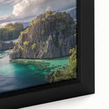 Extra large framed canvas featuring a textured, colorful Philippine landscape in black, ideal for living room decor.