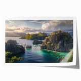 Extra large rolled print of a serene Philippine landscape with lush greenery and floral elements on canvas.