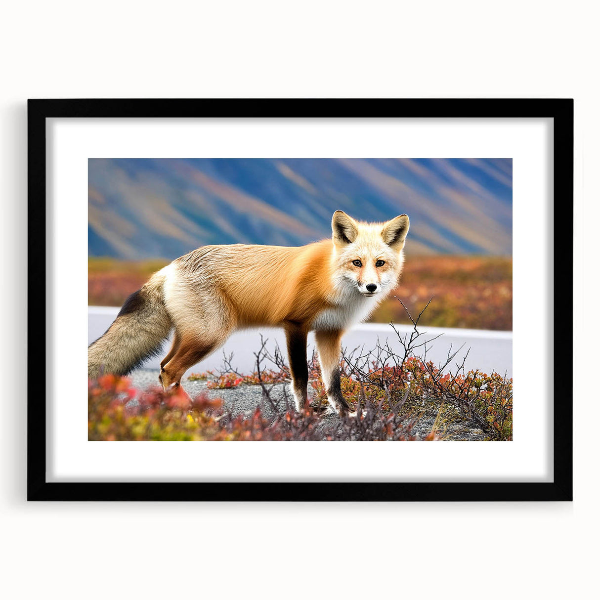 Extra large abstract art print of colorful, textured Yukon scenery on framed canvas, suited for living room decor.