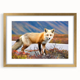 Extra large abstract art print of a textured Yukon scenery in muted earth tones, framed in gold, ideal for living room decor.