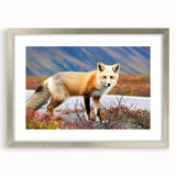 Textured abstract art print of a Yukon scenery in muted earth tones on a framed silver mat, suitable for bedroom art.