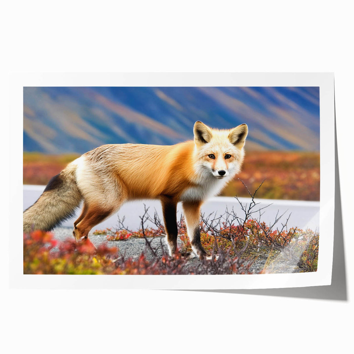 Scenic Yukon landscape print on rolled canvas featuring muted earth tones, ideal for art wall dining room.