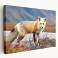 Scenic Yukon landscape on large stretched canvas, featuring muted green and blue tones, ideal for kitchen wall art.