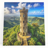 Large black and white stretched canvas of a scenic Caribbean coastline, suitable as kitchen wall art.