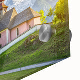 Large abstract wall art depicting a European scenery in Austria, using muted colors on acrylic glass.