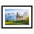 Extra large framed wall art depicting an abstract, colorful Austrian landscape, with textured details.