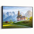 Black and white framed canvas of a vintage Austrian landscape, ideal for bedroom decor.