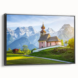 Black and white framed canvas of a vintage Austrian landscape, ideal for bedroom decor.