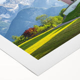 Art deco poster of a European cityscape in muted earth tones on rolled canvas, suitable for dining room decor.