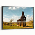 Black and white landscape art painting of a European scenery on framed canvas, suitable for bedroom decor.