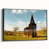 Black and white landscape art painting of a European scenery on framed canvas, suitable for bedroom decor.