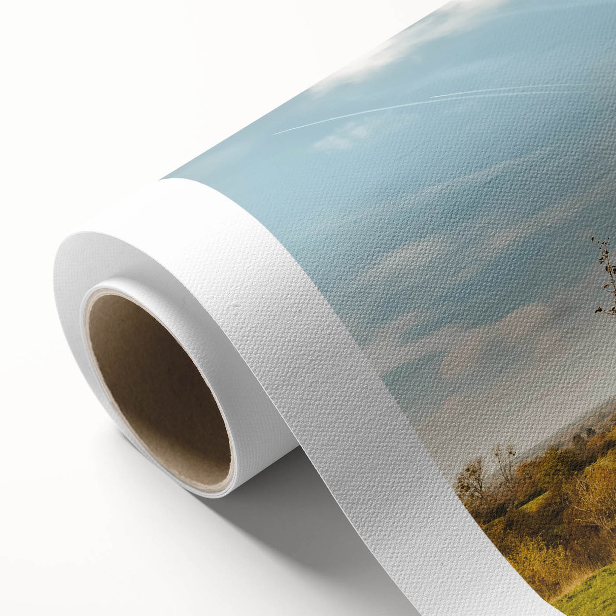 Art Deco style poster featuring a serene Belgian landscape in soft pastel colors, printed on rolled canvas.