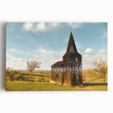 Black and white stretched canvas featuring a panoramic view of a Belgian cityscape, ideal for kitchen wall art.