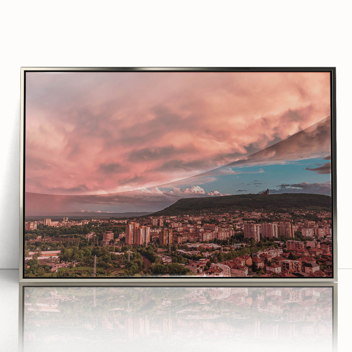 Large art print of a European Bulgarian landscape in muted earth tones on framed acrylic, suitable for modern art wall decor.