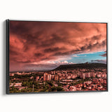 Black and white landscape art painting of a European Bulgarian scene on framed canvas, ideal for bedroom wall decor.