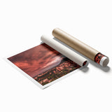 Extra large rolled print of a Bulgarian landscape with soft floral elements in pastel colors.