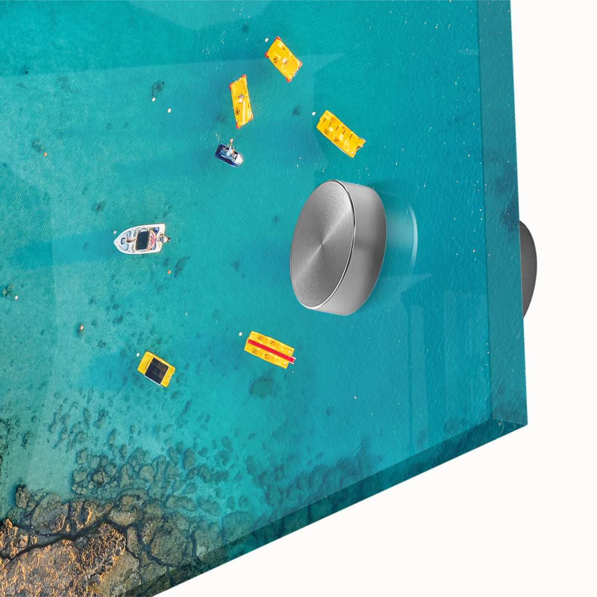 Large abstract wall art featuring a European Cyprus landscape in muted earth tones on acrylic glass.