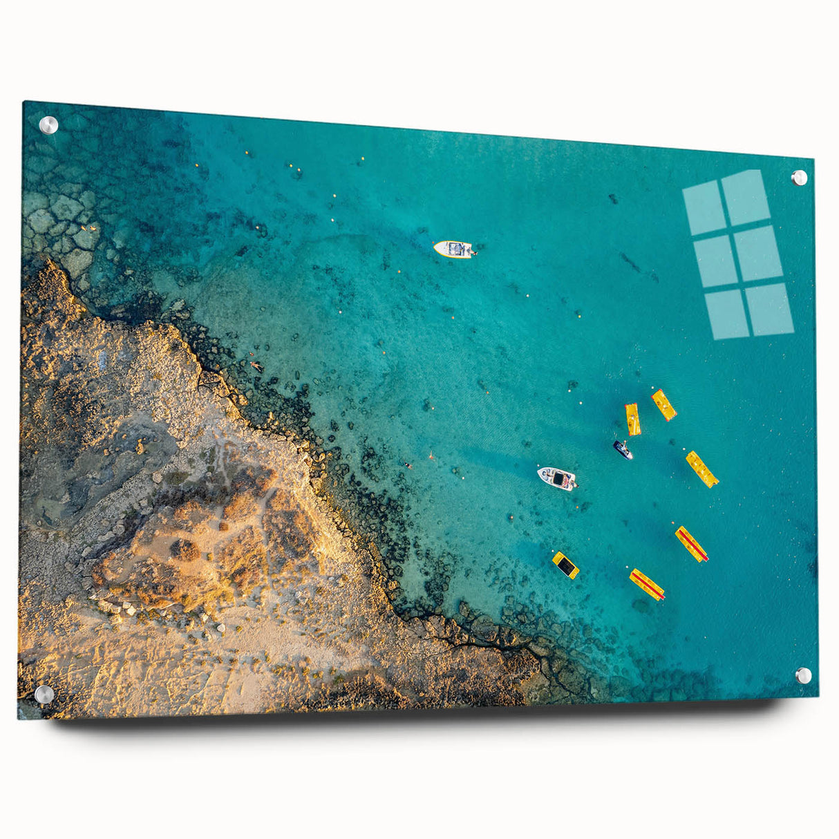Acrylic print of a European Cyprus landscape in muted earth tones, ideal for dining room decor.