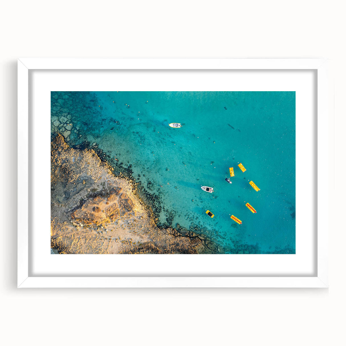 Textured abstract art print of a European Cyprus scenery in muted earth tones, framed with a white mat.