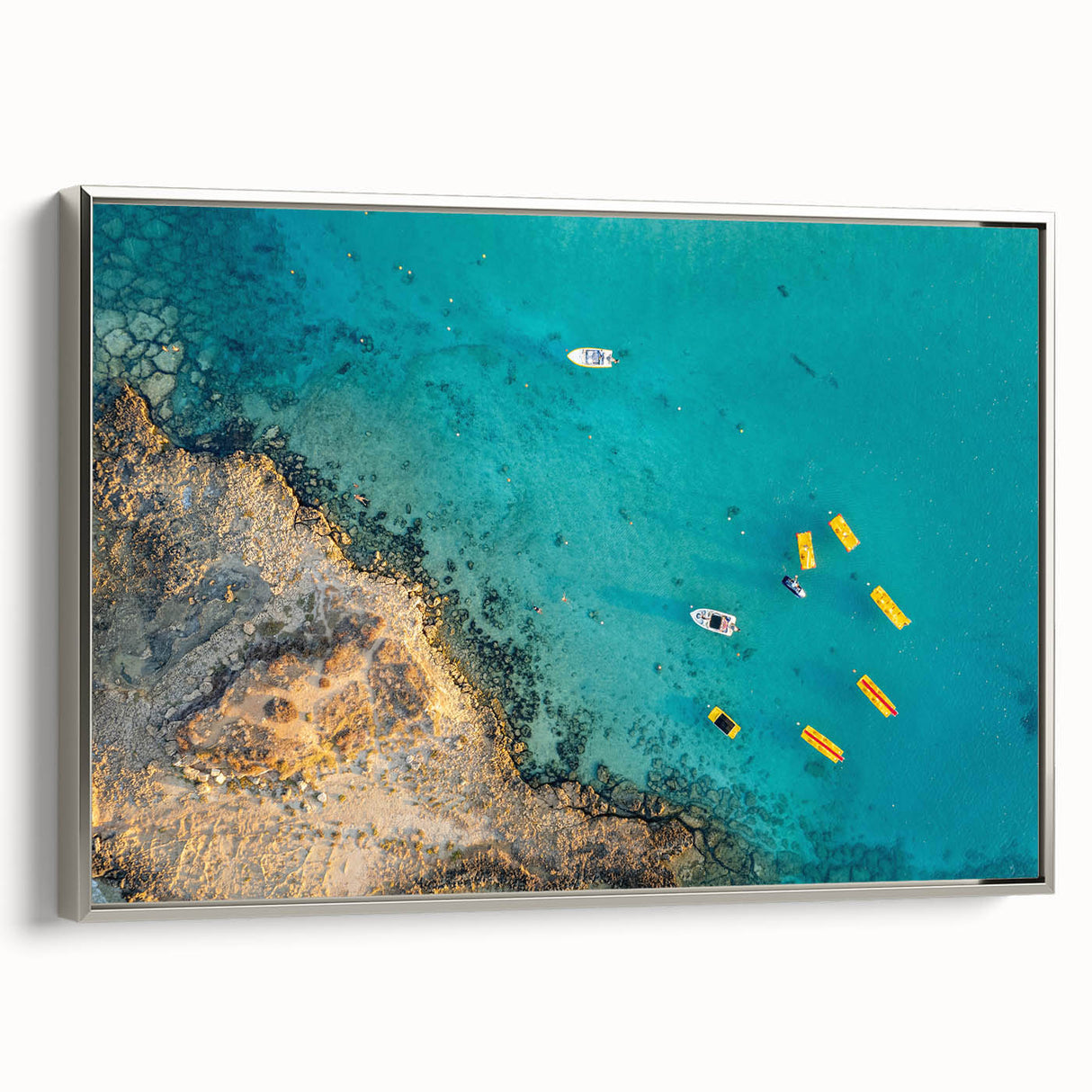 Landscape art painting of a European Cyprus scenery in vibrant colors on a framed canvas, ideal for living room decor.