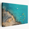 Large stretched canvas featuring a scenic European Cyprus landscape in natural earth tones, ideal for kitchen wall art.