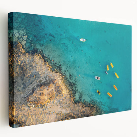 Large stretched canvas featuring a scenic European Cyprus landscape in natural earth tones, ideal for kitchen wall art.