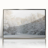 Large art print of a European Denmark scenery in muted blue and gray tones on a framed acrylic.